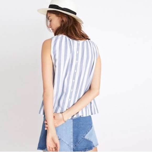 Madewell Button Back Indigo Stripe Swing Tank - Picture 2 of 5